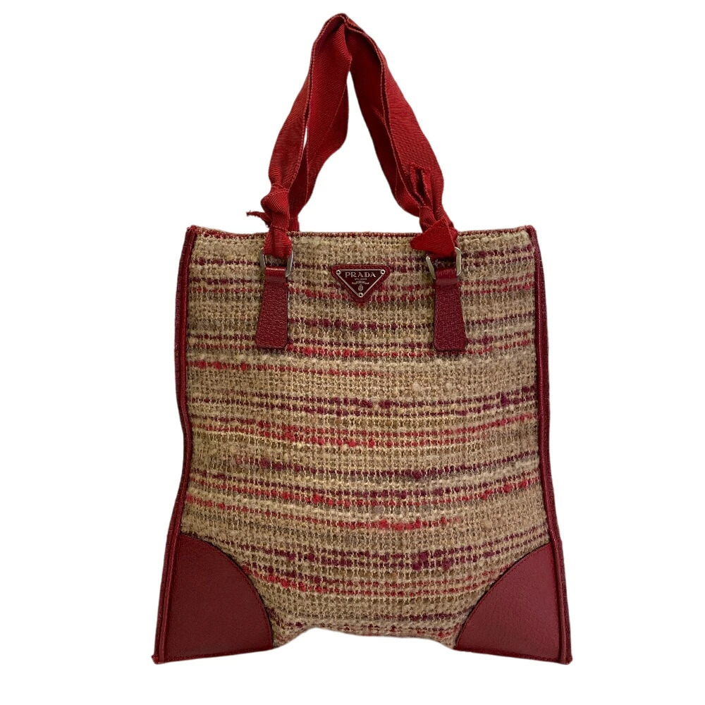 PRADA Triangle Logo Plate Handbag Red